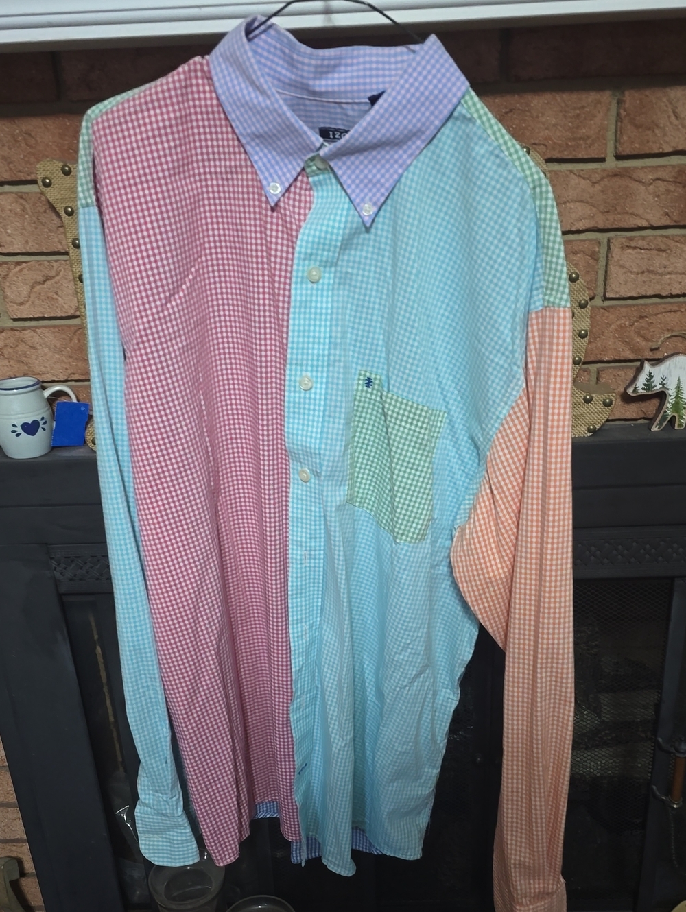 Izod Patchwork Gingham Button-Down Shirt in Lavender, Pink, Blue, Mint & Peach
